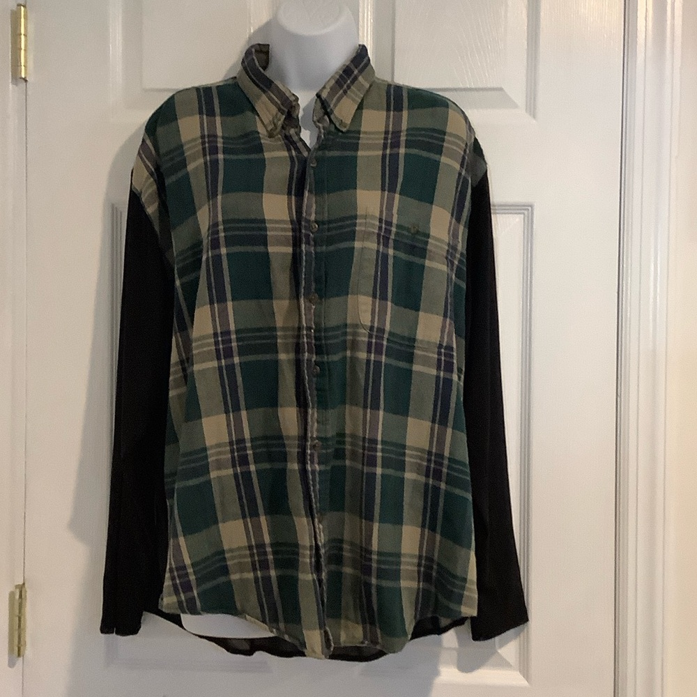 FURST OF A KIND VINTAGE HANDMADE Women’s Repurposed Grunge Flannel/Sheer TopL/XL